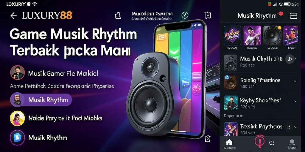 Antarmuka LUXURY88 yang menarik dengan elemen musik berwarna-warni.