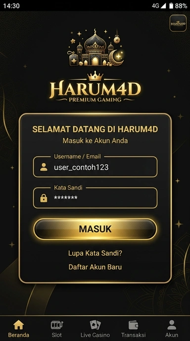 Tampilan halaman login harum4d