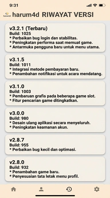 Tampilan riwayat versi harum4d